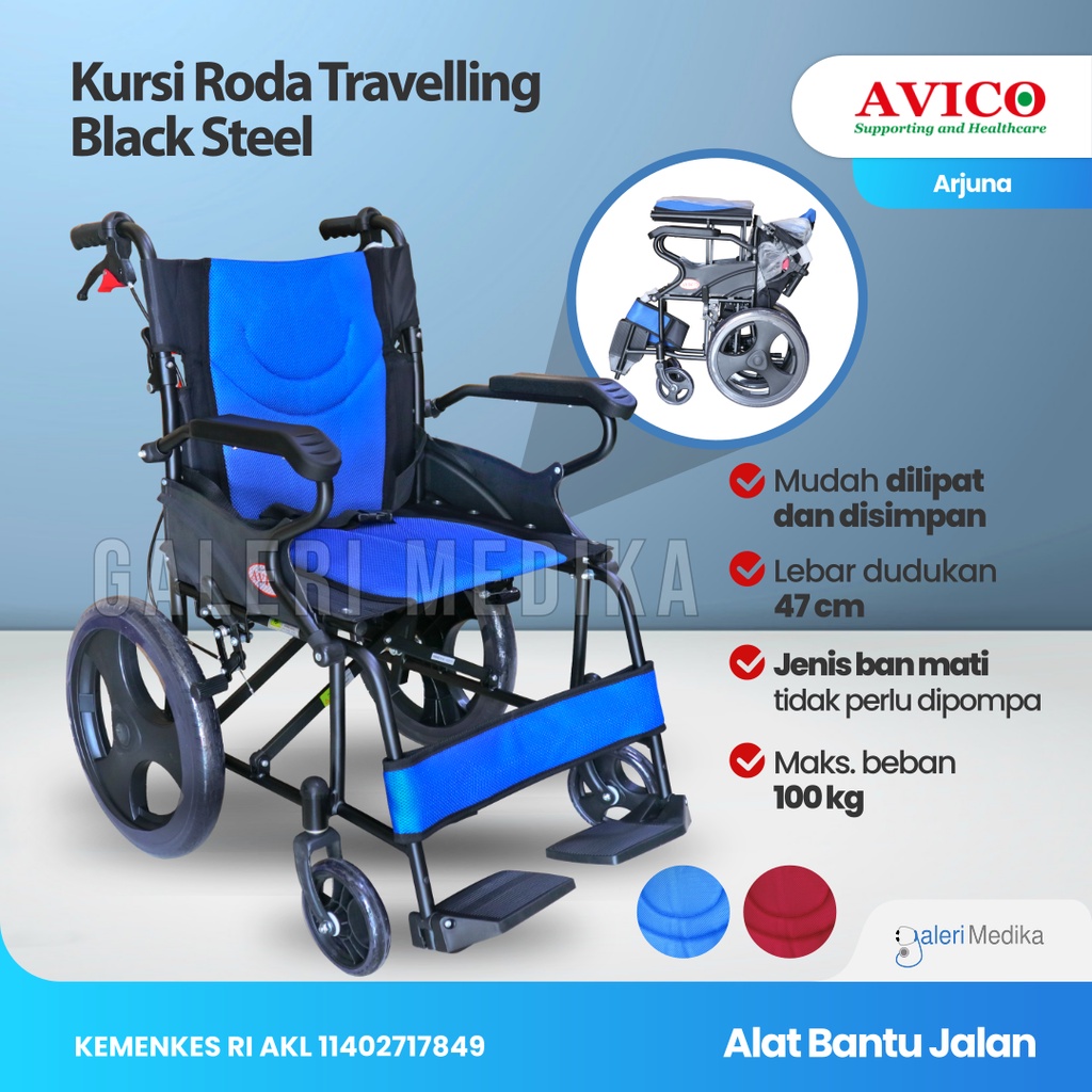 Kursi Roda Travel Avico Arjuna 871 / Travel Wheelchair Mudah Dilipat (KHUSUS GOJEK)