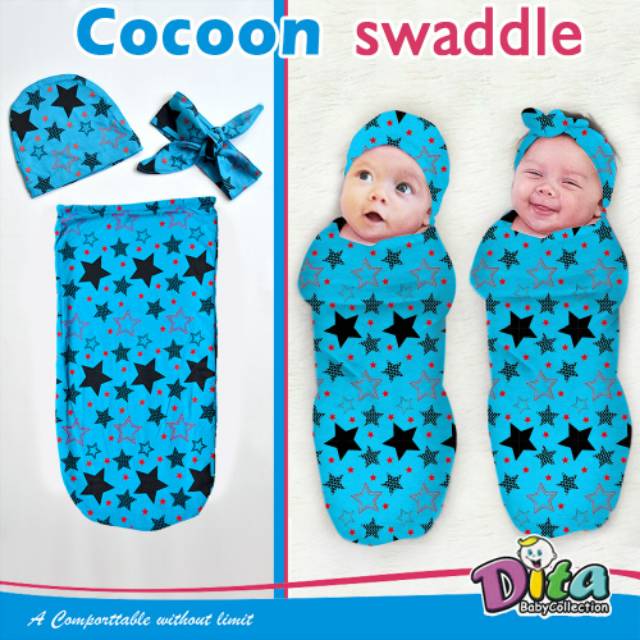 SNI DITA MOONSCARE (1 LAPIS BEDONG COCOON) Bedong Cocoon Motif DITA Swaddle 1 lapis motif Bonus bandana dan Topi