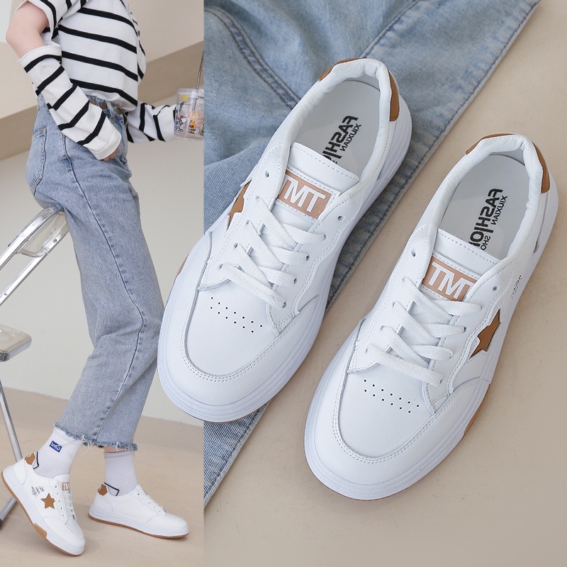 FREE KOTAK Sepatu Wanita Import Korean Style Hijau Khaki Motif Bintang Sneakers Cewek Shoes Kekinian Putih Hijau 035