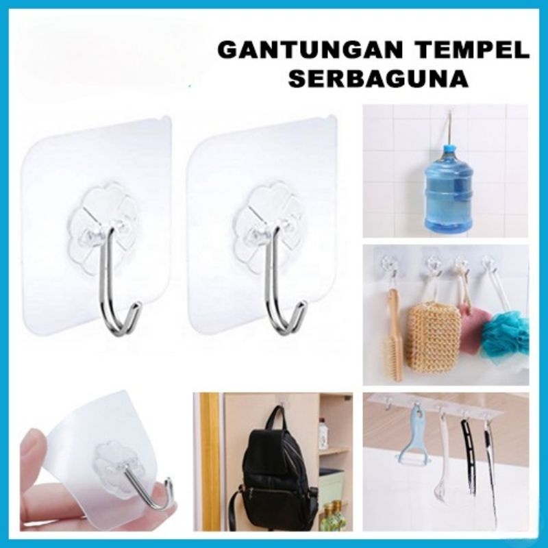 (BISA COD) Gantungan HOOK Tempel Transparan Hanger Besi Cantelan Dinding Kait Dapur Kaca Kamar Mandi Tembok