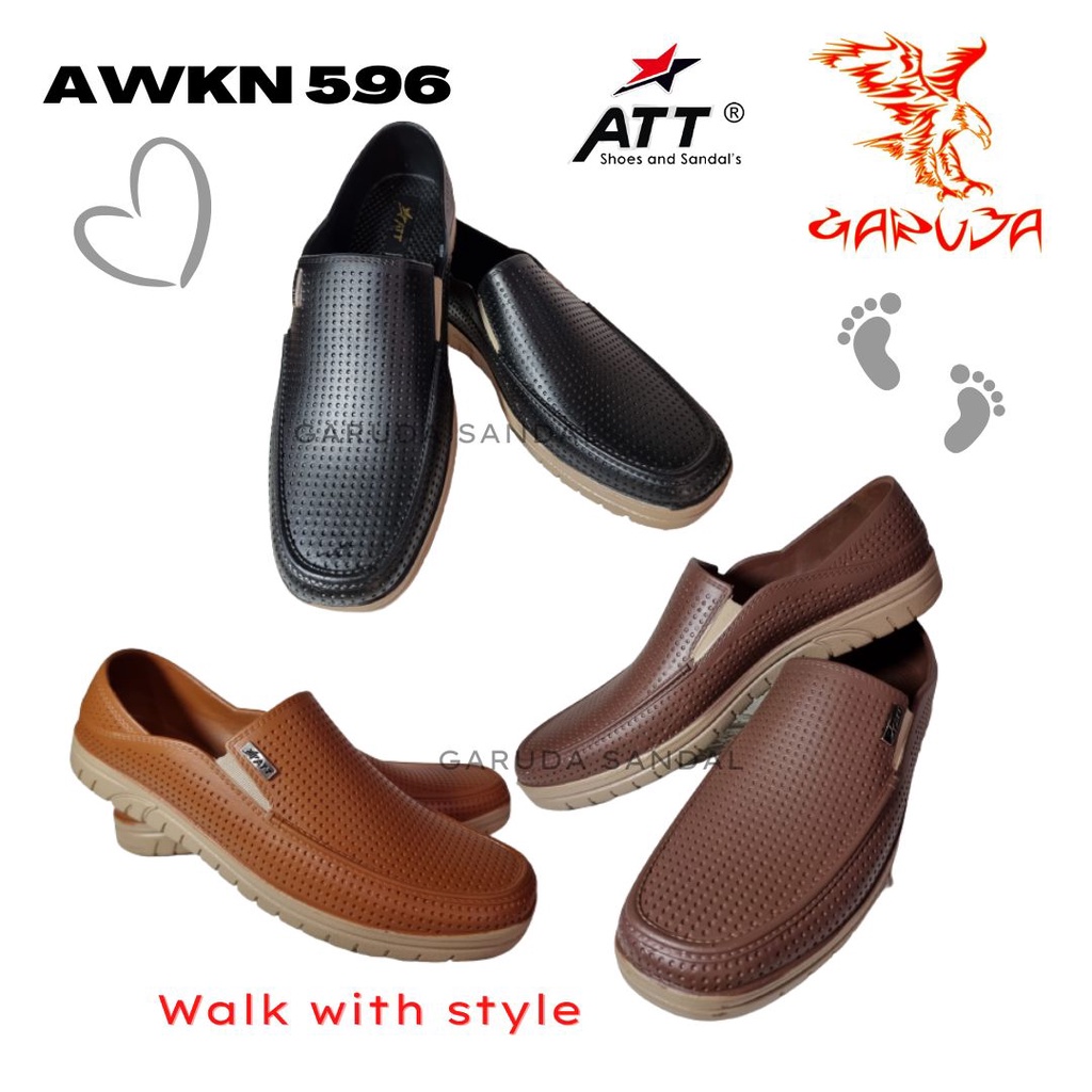 Sepatu Slip On Pria ATT AWKN 596 Karet Pria Pantofel Trendy Formal Tahan air