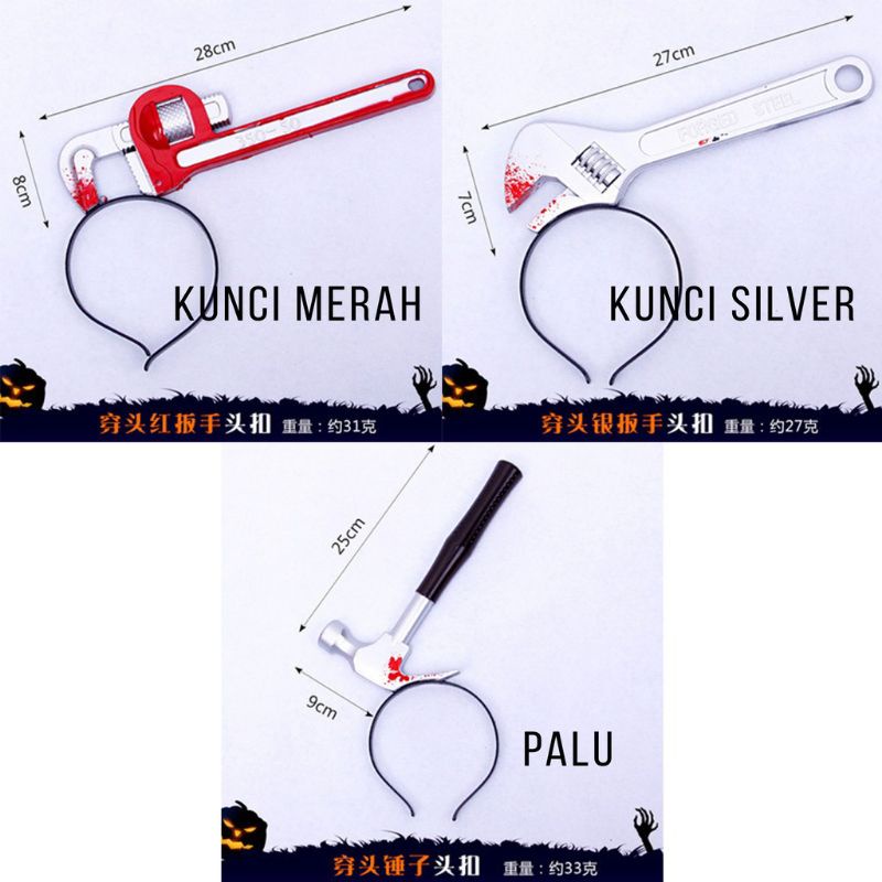 BANDO PISAU PRANK PAKU HALLOWEEN AKSESOFIS RAMBUT SERAM TANCAP KEPALA FAKE BANDO COSPLAY