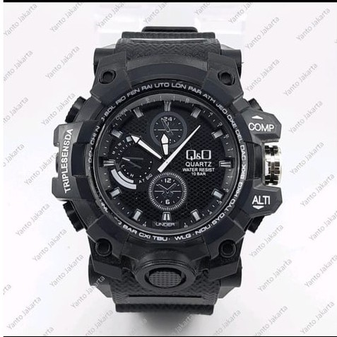 (BW) JAM TANGAN PRIA SPORTY QO JARUM ANALOG STRAP RUBBER BLACK Q-1000