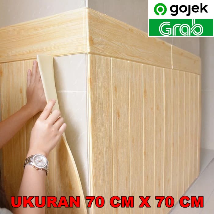 Wallpaper Dinding 3D Foam Bata Putih Sticker Premium TERMURAH | Walpaper Brick Stiker-Kayu Cream