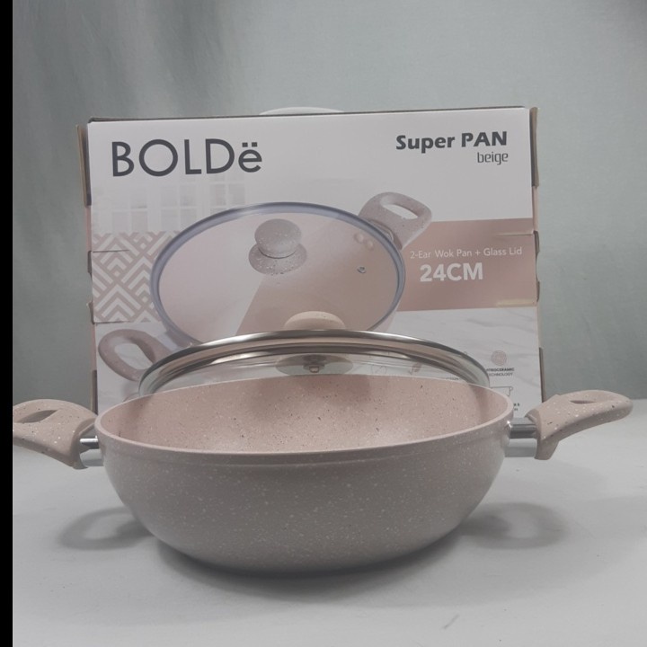 BOLDe SUPER PAN wajan wok kuping 2 Ear Wok 24 cm + Lid tutup kaca  BOLDe SUPER PAN 2 EAR WOK