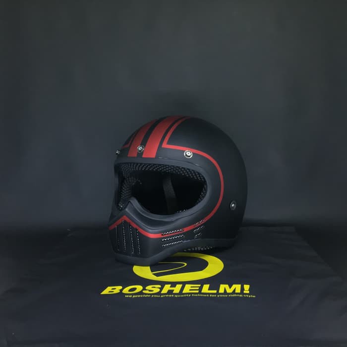 Helm Custom M30 Hitam Doff Motif Merah Helm Cakil Helm Custom