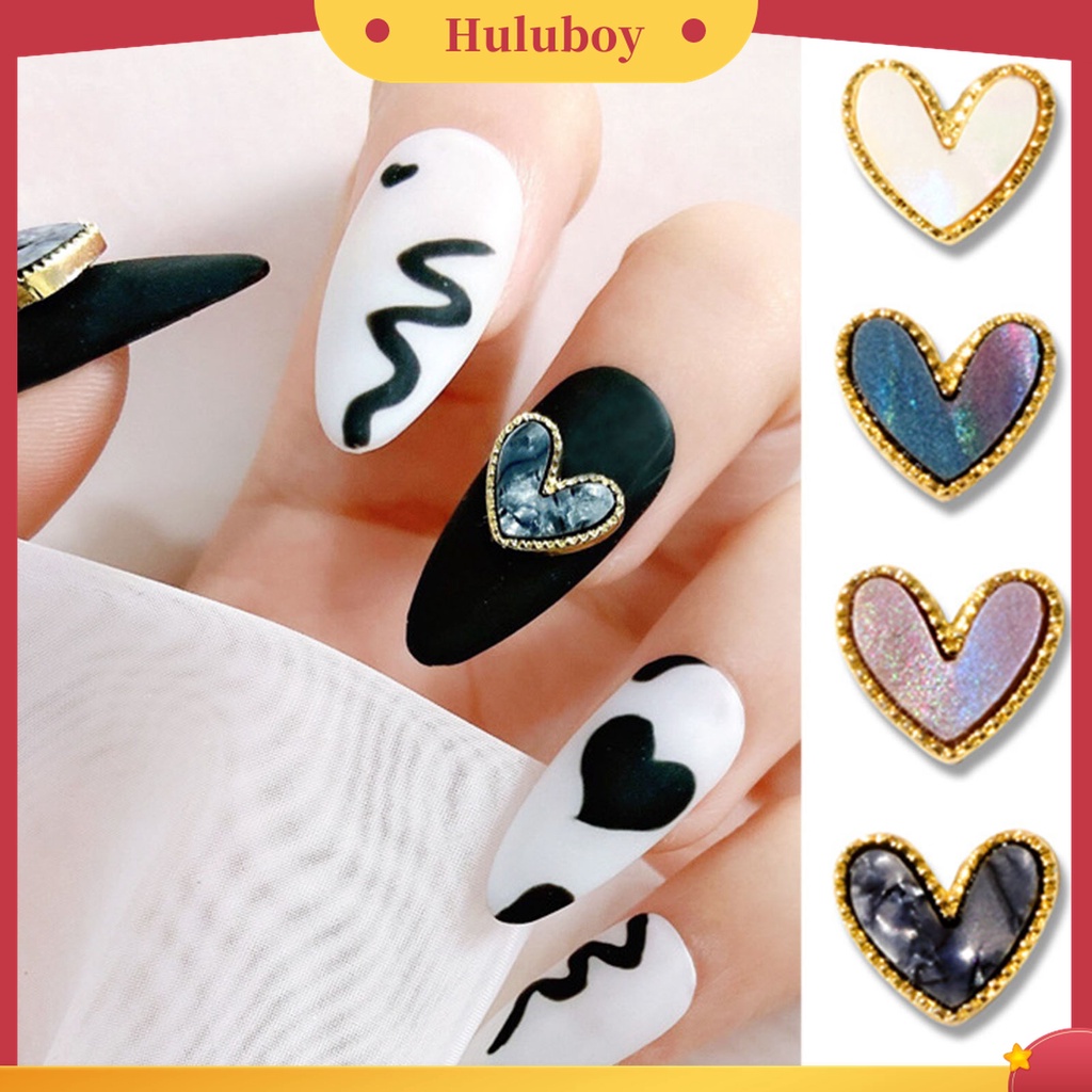 Huluboy Huluboy♡ 10pcs / Set Ornamen Bor Kuku 3D Bentuk Hati Peach Untuk Dekorasi Nail Art Salon