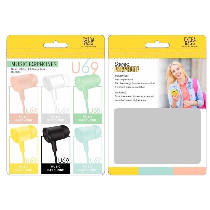 U-69 Headset MACAROON UNIVERSAL with MIC U69 Handsfree Earphone Grosir