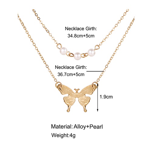 LRC Kalung Fashion Golden Imitation Pearl Butterfly Alloy Double K50060