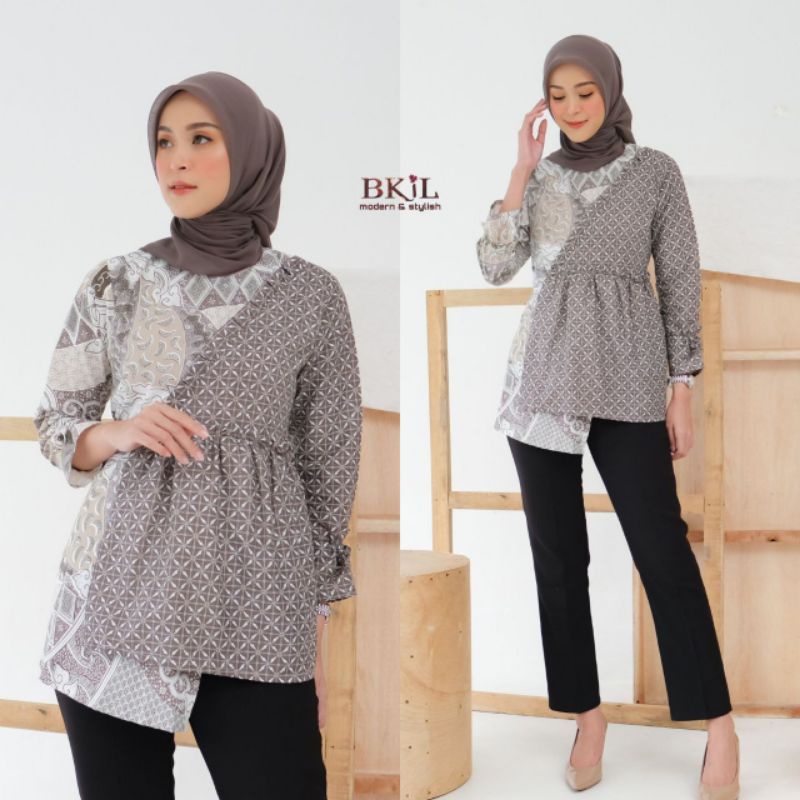 tey-17 Batik wanita ASJ SA HRB026 Kenongo Kemeja Tosca Pendek-Blouse sekargading