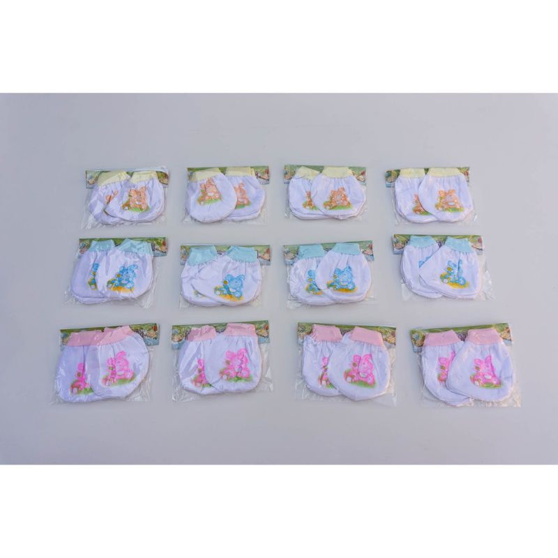 6 PCS SARUNG TANGAN KAKI BAYI Putih Sablon