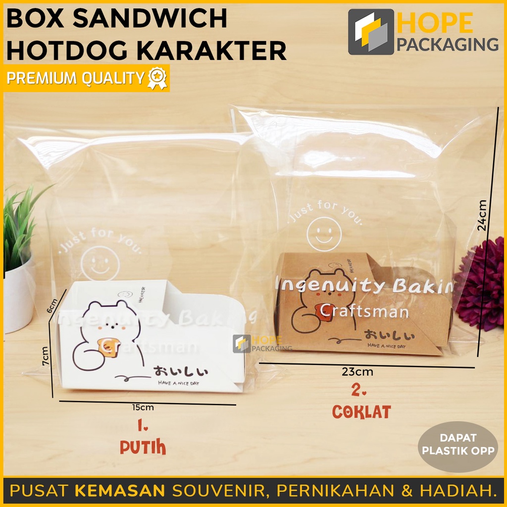 [ 3 PCS ] Box Sandwich hotdog Karakter + plastik pembungkus motif beruang / kotak sandwich warna putih dan coklat / kotak roti