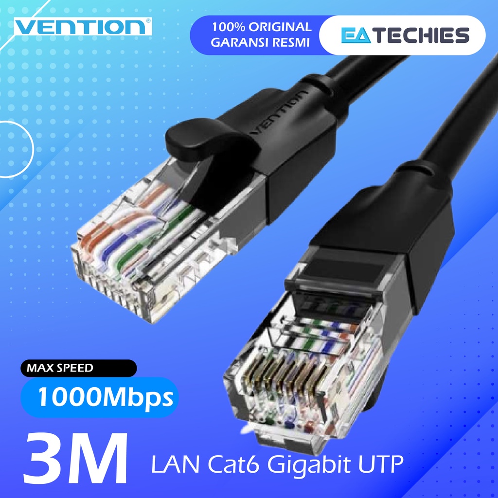 [3M] Vention Kabel LAN Cat6 UTP Gigabit Ethernet RJ45 Black Hitam