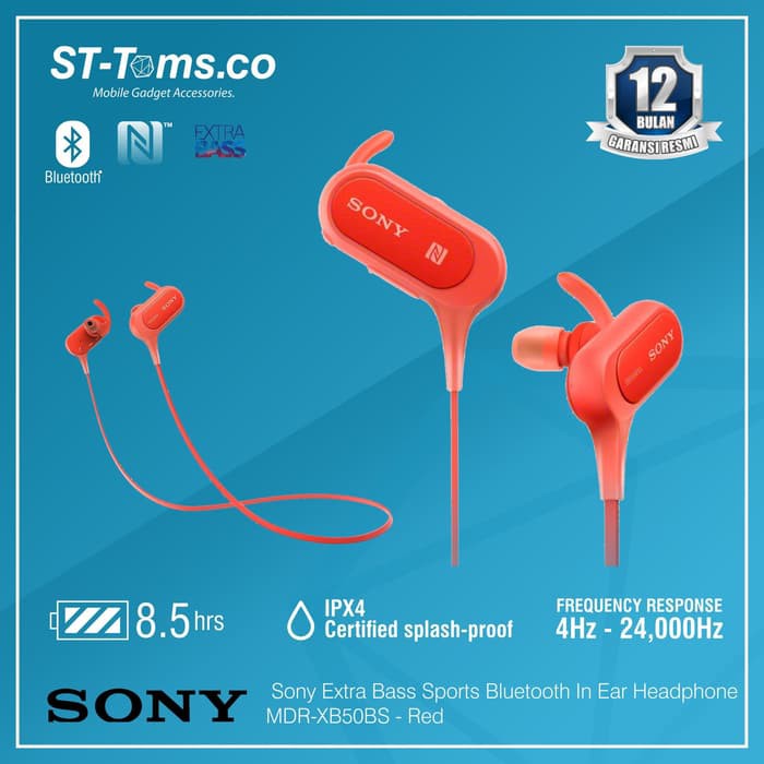Sony Extra Bass Sports Bluetooth In Ear Headphone MDR-XB50BS - Merah
