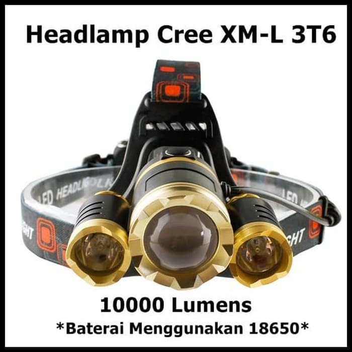 TaffLED Senter Headlamp Cree XM-L 3T6 10000 Lumens Baterai 18650