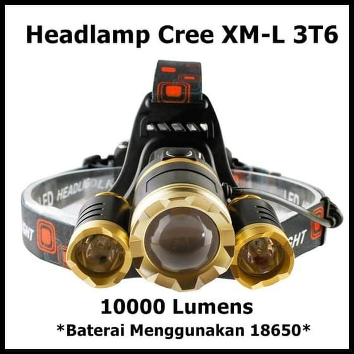 TaffLED Senter Headlamp Cree XM-L 3T6 10000 Lumens Baterai 18650