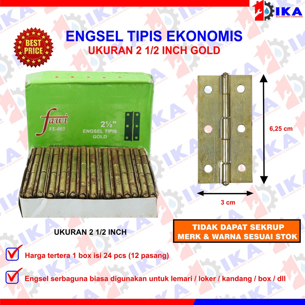 Engsel Kuning Silver Tipis 2&quot; 2,5&quot; inch Engsel laci lemari jendela Harga 1 kotak 12 pasang Termurah