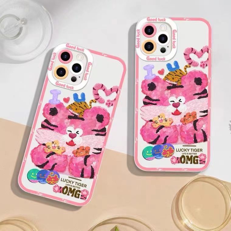 Soft Case Silikon TPU Motif Harimau Pink Untuk Iphone 12 13 SE 6 6S 7 8 Plus X XS XR 11 Pro Max