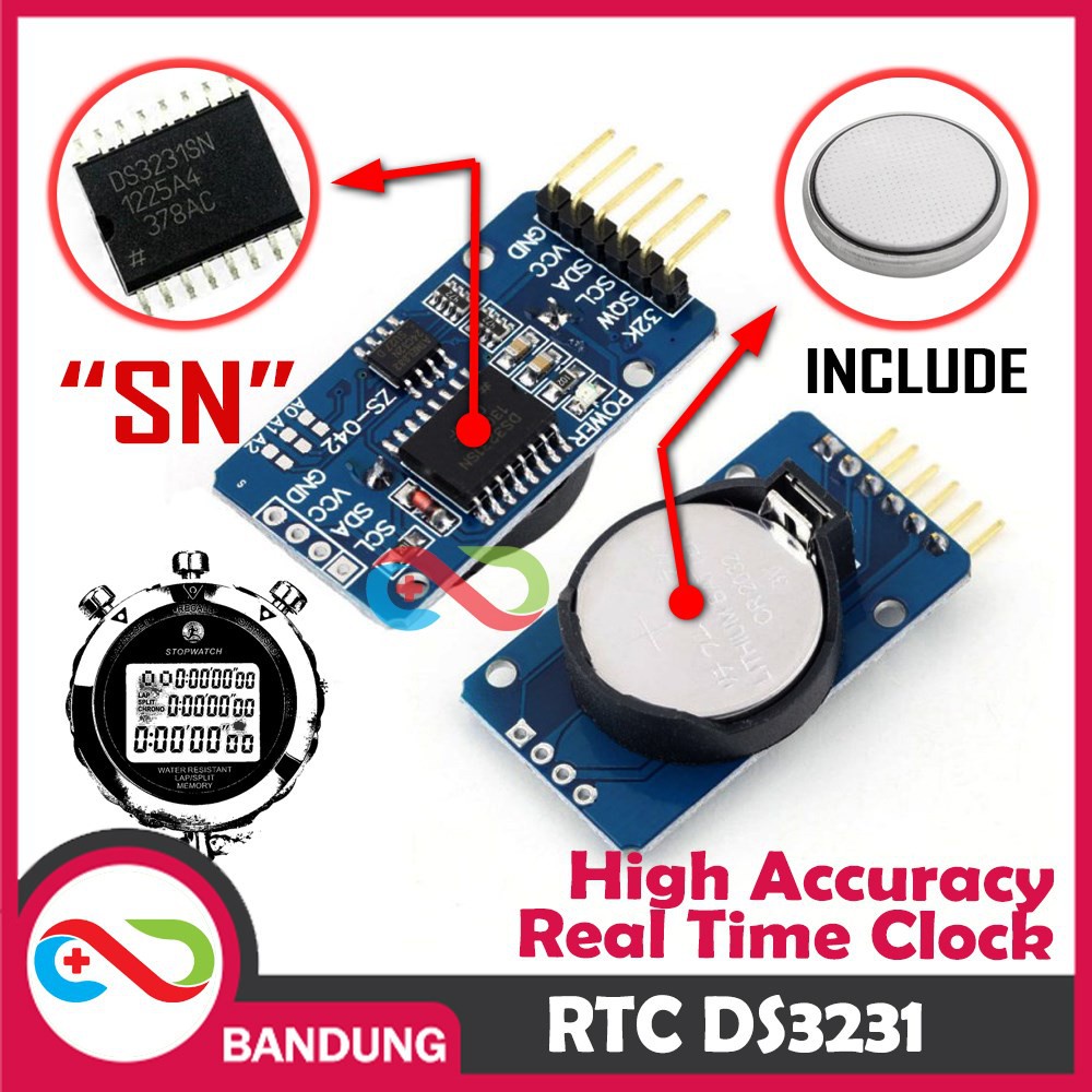 RTC DS3231 SERI SN REAL TIME CLOCK I2C + BATTERY MODULE MODUL DS3231SN