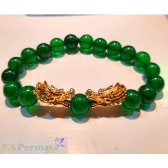 Gelang Giok Hijau Dengan Pala Naga Perhiasan Pria Wanita