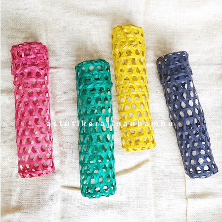 Klongsong Tempat Botol Warna 9 x 30 cm/Anyaman Bambu Tas Botol Sirup/Hampers Sirup Unik