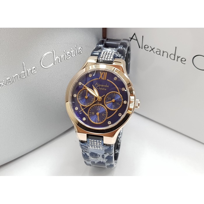 Jam Tangan Wanita Alexandre Christie AC 2731 Blue Rosegold Original
