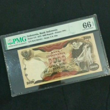 Uang Kuno 5000 Rupiah Seri Penjala Ikan PMG 66 EPQ Tahun 1975