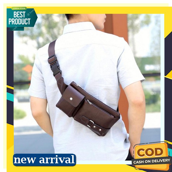 Pusiill 1.2 Waistbag Premium Original Bahan Nylon Waterproof Mix Kulit Sapi Tas Pinggang Pria Wanita