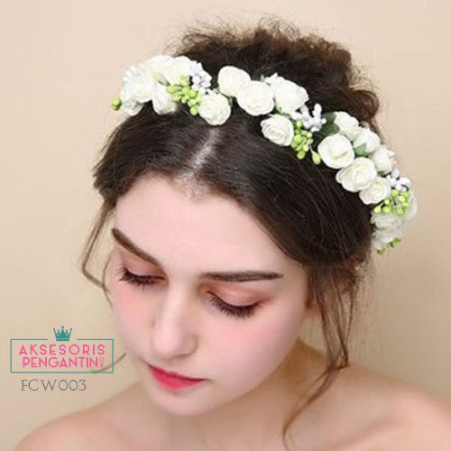 Aksesoris Flower Crown Pesta Putih- Mahkota Bunga Wedding Wanita-FCW003