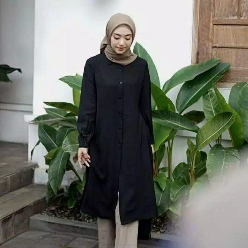 [BISA COD] AISIA LONG TUNIK/PAKAIAN MUSLIM BAHAN MOSCREPE FIT TO L