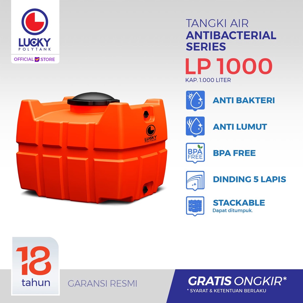 Tangki Kotak Lucky Polytank LP-1000 | Tangki Petak 1000 Liter | LP1000 | LP 1000 | Tangki Segi Empat | Tangki Air | Toren Air | Tandon Air