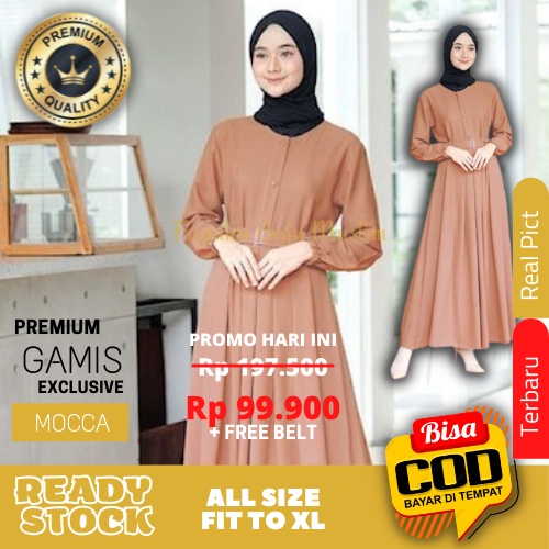 Baju Muslim Wanita Gamis trendy Terbaru 2021 untuk Remaja Dewasa  Polos Warna Mocca