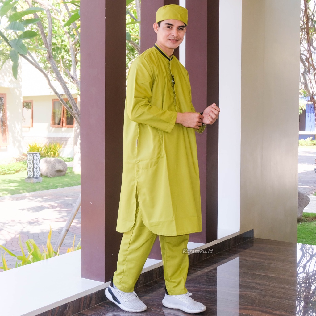Setelan Baju Koko Pria Muslim PASHA Kurta Turki Remaja Dewasa Lengan Panjang