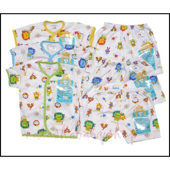 BAYI DAN ANAK LIBBY SET BAJU PENDEK DAN CELANA PENDEK MOTIF  SZ M  (3 PASANG) MURAH LARIS