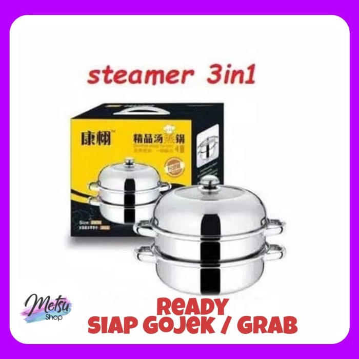 Langseng Steamer Pot Panci Susun 3 Tingkat Rebus Kukus Multifungsi