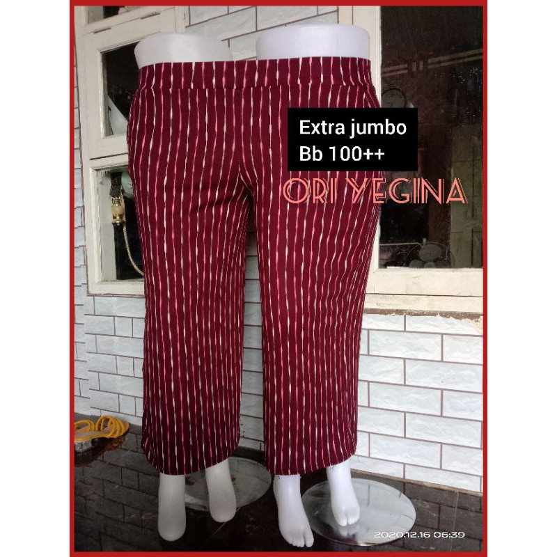 CELANA KULOT PANJANG SUPER JUMBO MOTIF SALUR BAHAN MOSCREPE ELASTIS.CELANA PANJANG WANITA JUMBO BIG