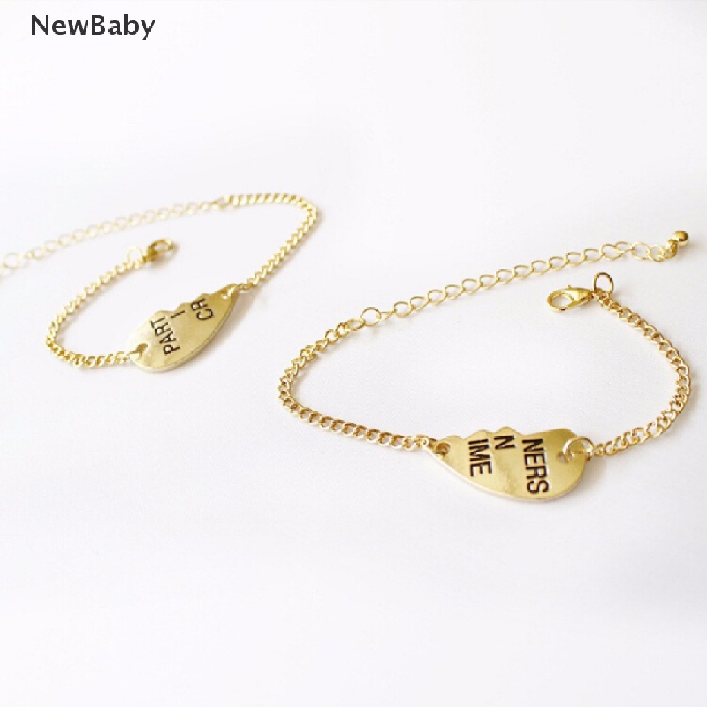 Newbaby 2pcs Gelang Rantai Dengan Charm Hati Terbelah Tulisan Best Friends Forever Untuk Wanita