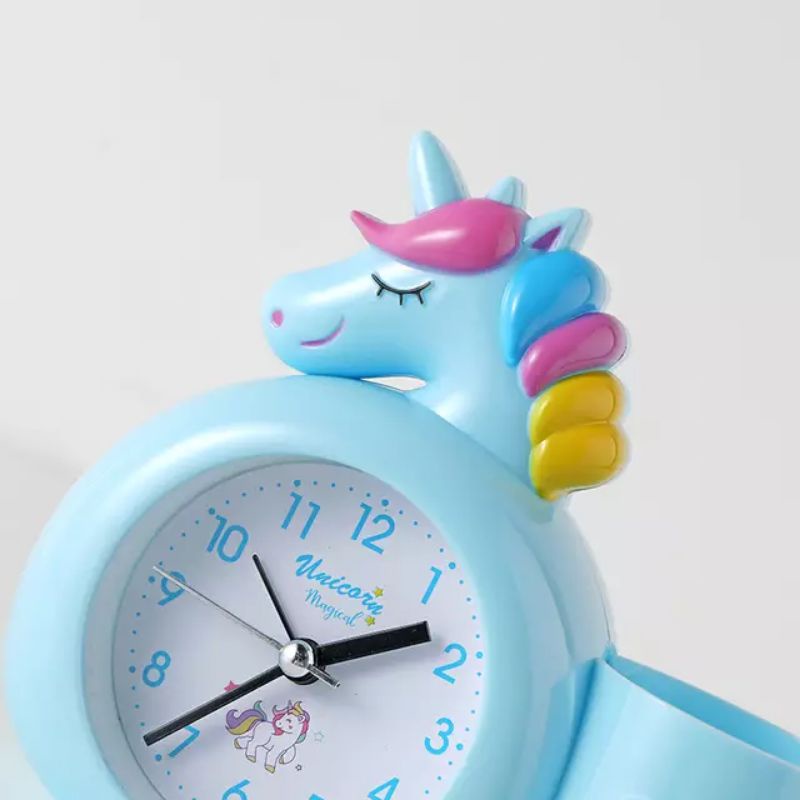 Jam Weker Beker Alarm Bunyi Bip Standar Karakter Motif Kuda Poni Unicorn Ada Holder Pen Tampat Pensi