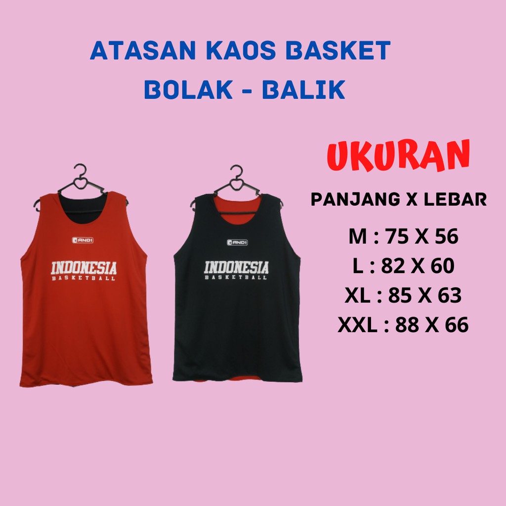 ATASAN JERSEY BASKET INDONESIA BOLAK BALIK / JERSEY BASKET INDONESIA REVERSIBEL MERAH HITAM