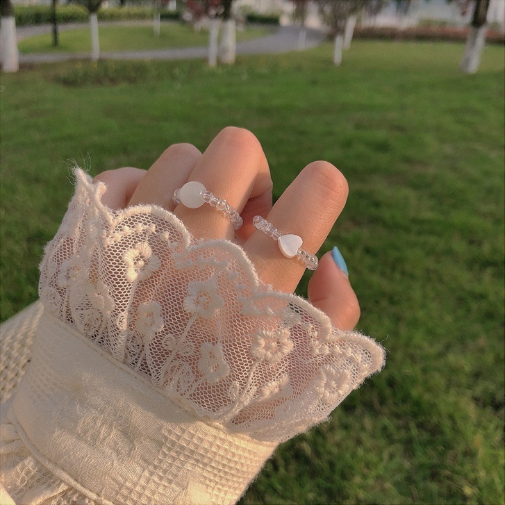 AY(CN) 2pcs / Set Cincin Manik-Manik Beras Opal Kerang Untuk Aksesoris Perhiasan Wanita