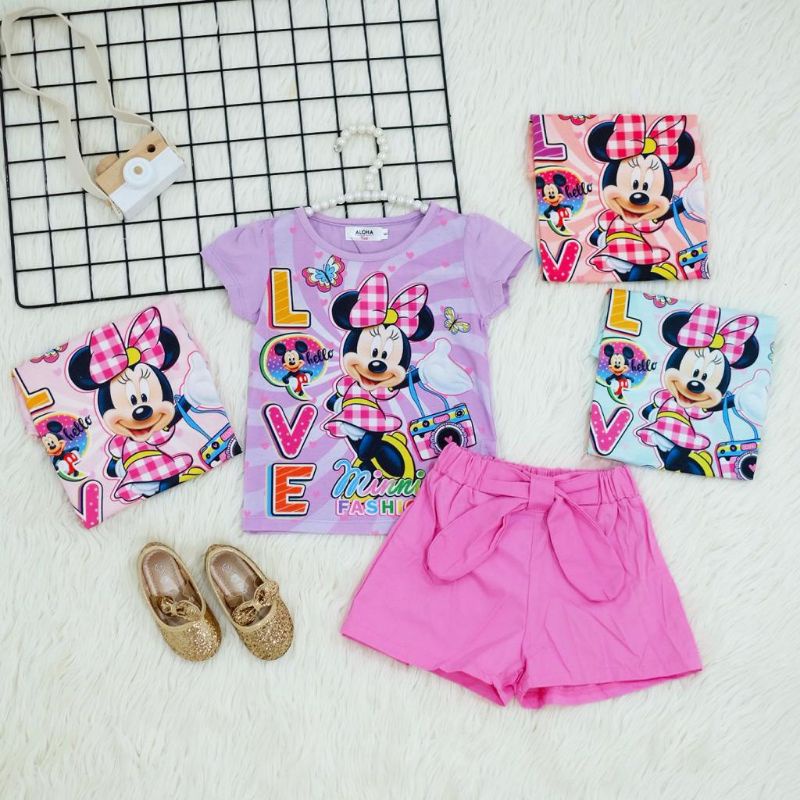 [1-8T] Baju setelan anak perempuan kaos celana pendek ALOHA KAI baju set anak cewek lucu MINNIE