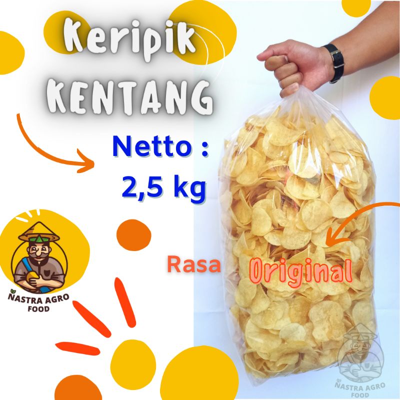 

Keripik kentang curah 2,5 kg Nastra Garut kentang manohara kiloan varian rasa Original\keripik kentang balado / keripik kentang termurah /