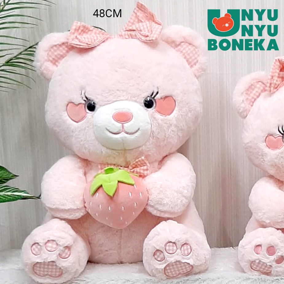 boneka teddy bear stroberi bahan lembut beruang pink