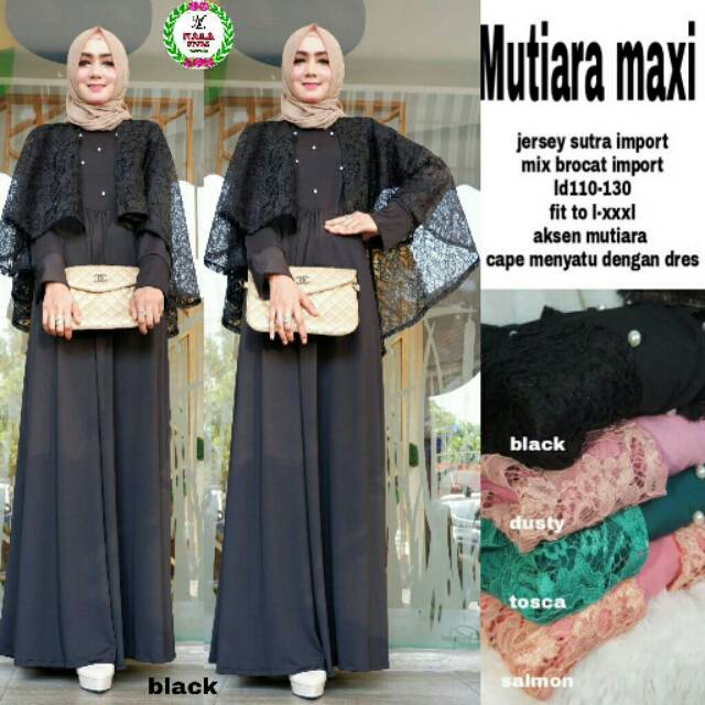 Gamis Jersey Sutra Import Mutiara Maxi