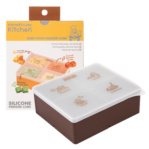 Mother's Corn Kitchen Silicone Baby Food Freezer Cube Brown Coklat