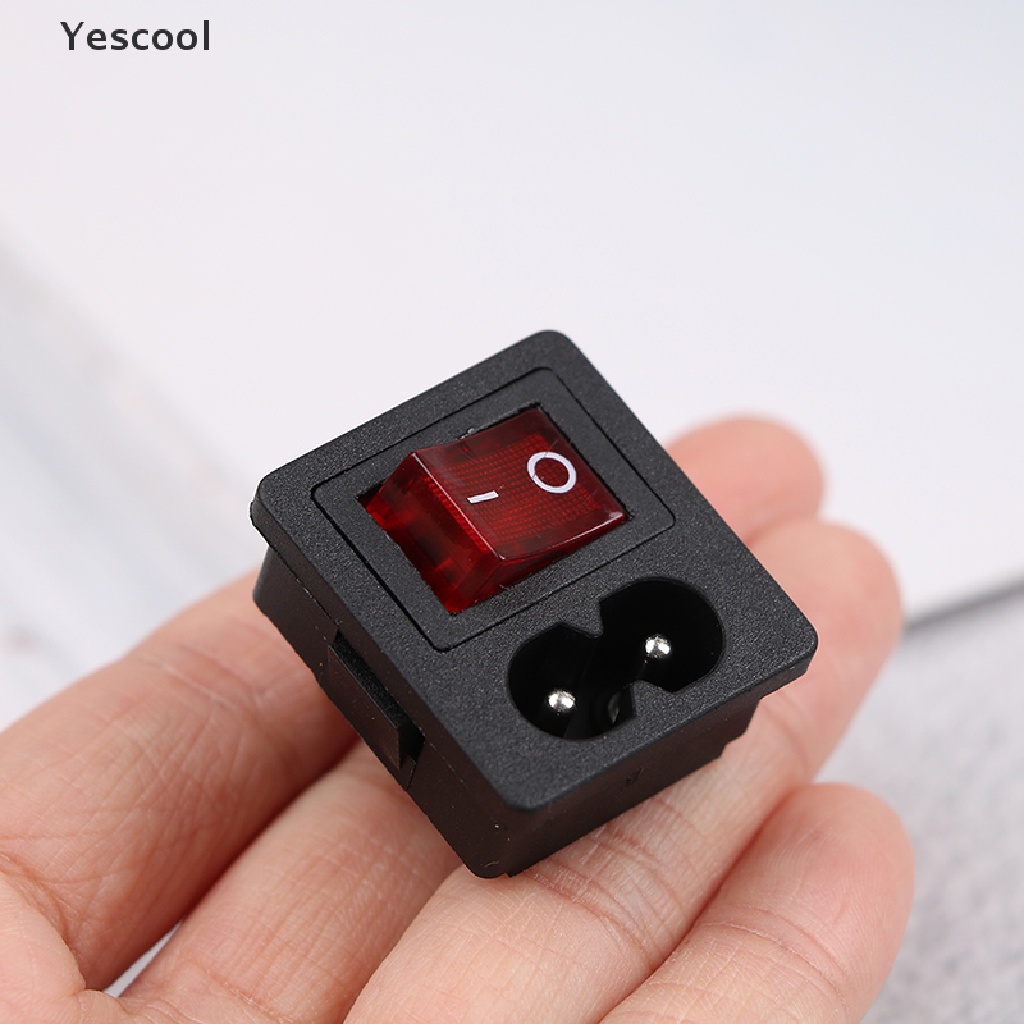 Yescool Saklar rocker switch ON-OFF Lampu Merah 250V 10A Dengan socket inlet Power