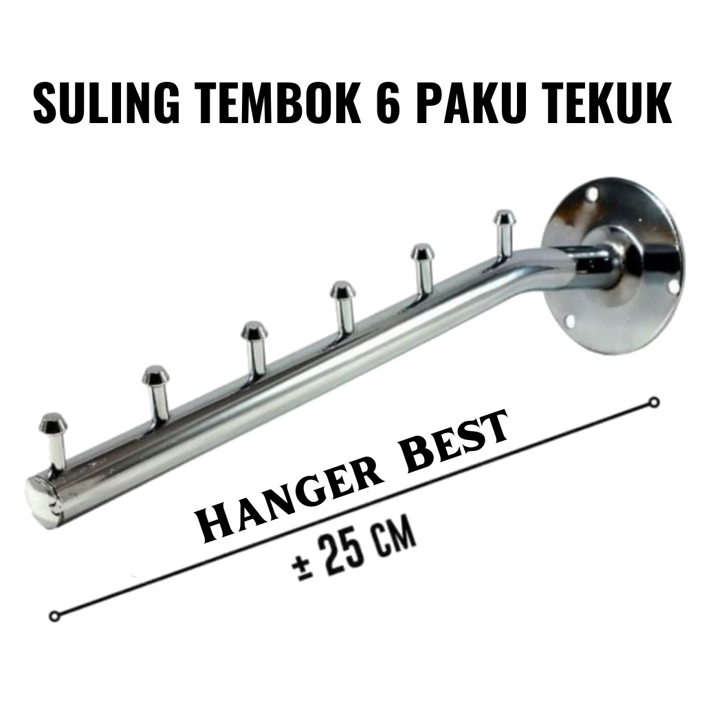 Hanger Suling Tempel Tembok 6 Titik Paku Gantungan baju Display Toko