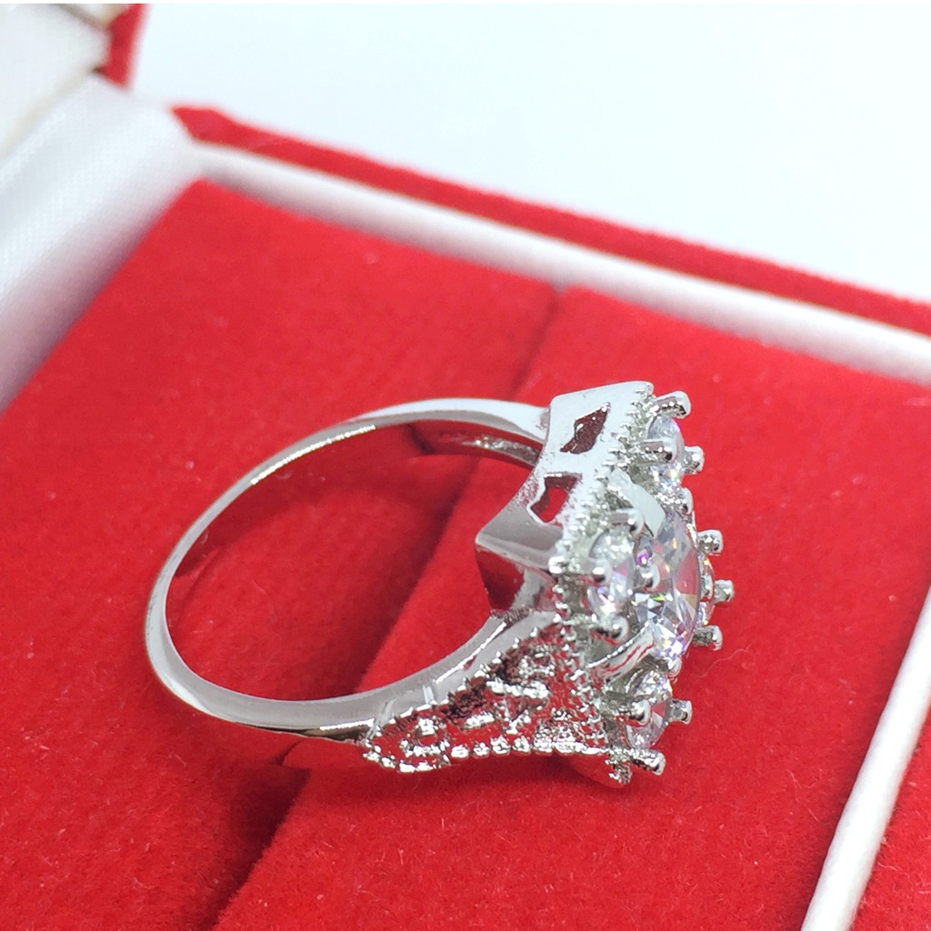 Cincin Lapis Emas Putih Batu Putih Kotak Besar Pria Wanita - BR208