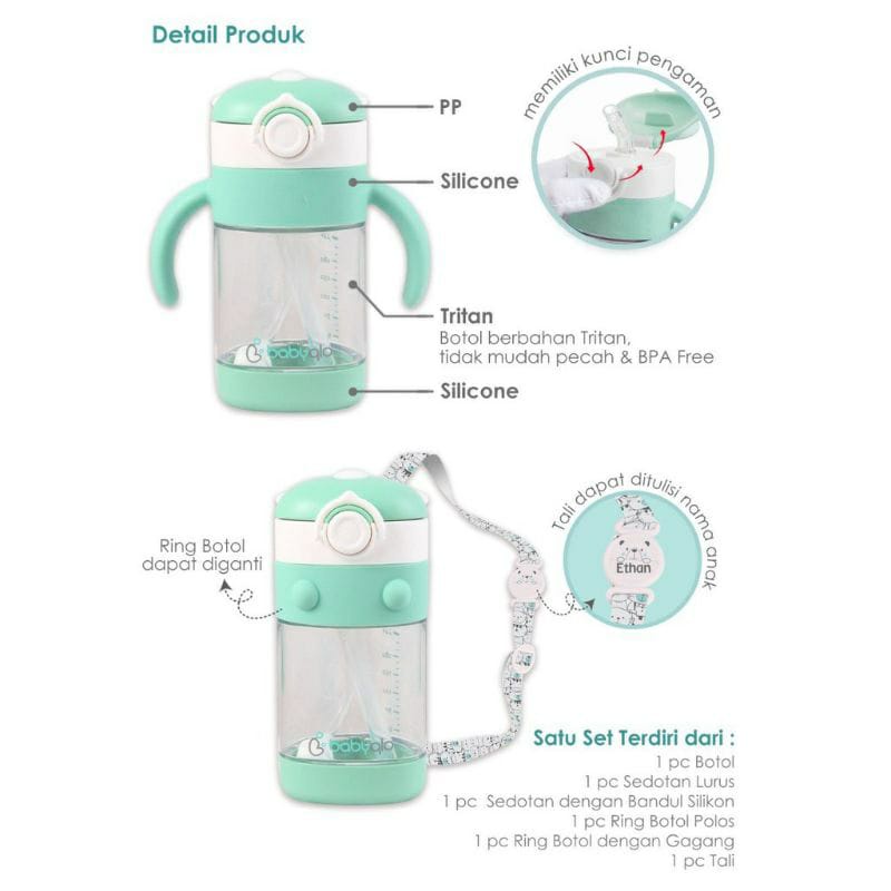 Babyqlo Koala Baby Straw Cup With Handle 300ml BQ-7004 - Botol  Minum Anak