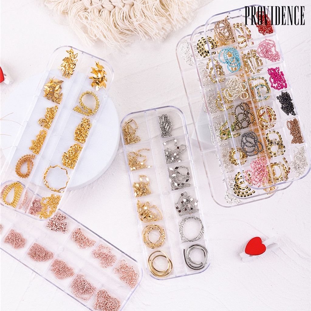 Providence 12pcs / Set Rantai Metal Lebar Aplikasi Nail Art / Manicure